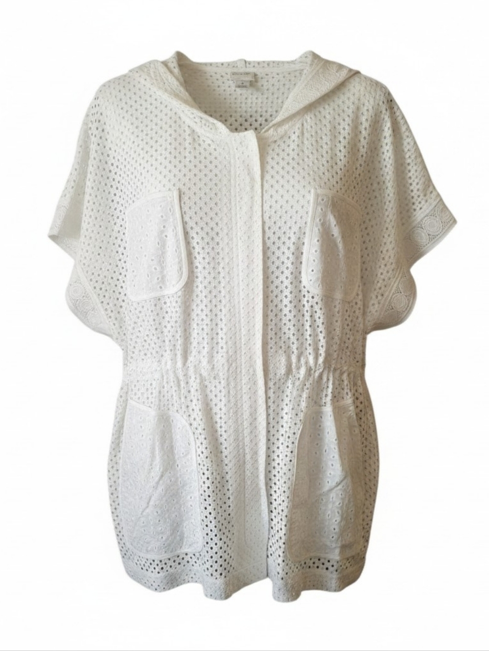 CHICO'S ZENERGY | White Eyelet Lace Anorak Jacket Hooded Beach Coverup | L 12